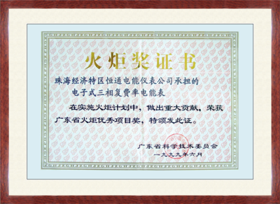 火炬奖证书