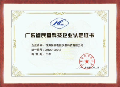 广东省民营科技企业认定证书